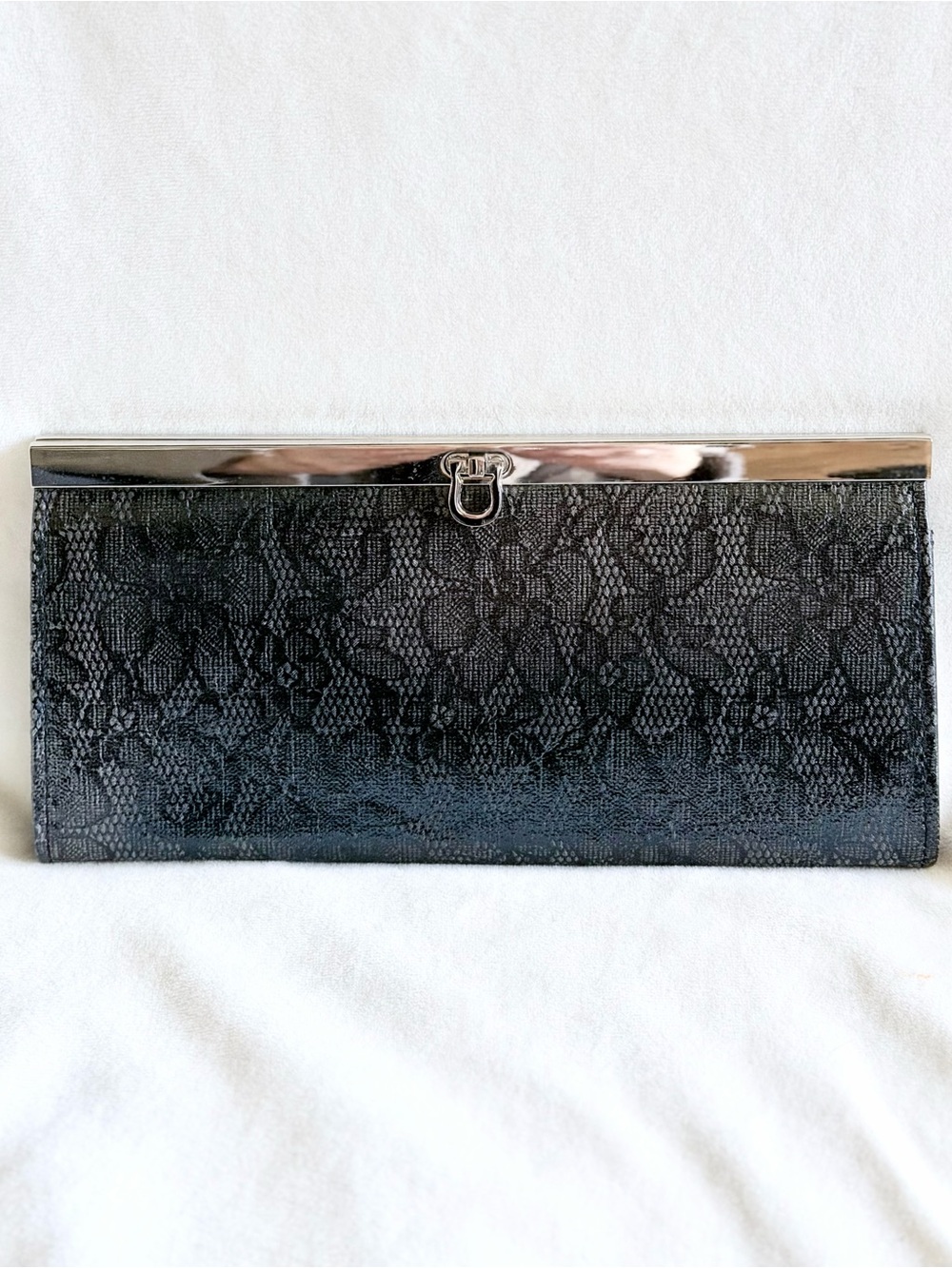 Y2K Vintage Black Floral Lace Clutch Purse Frame Bag Whimsigoth Evening Retro